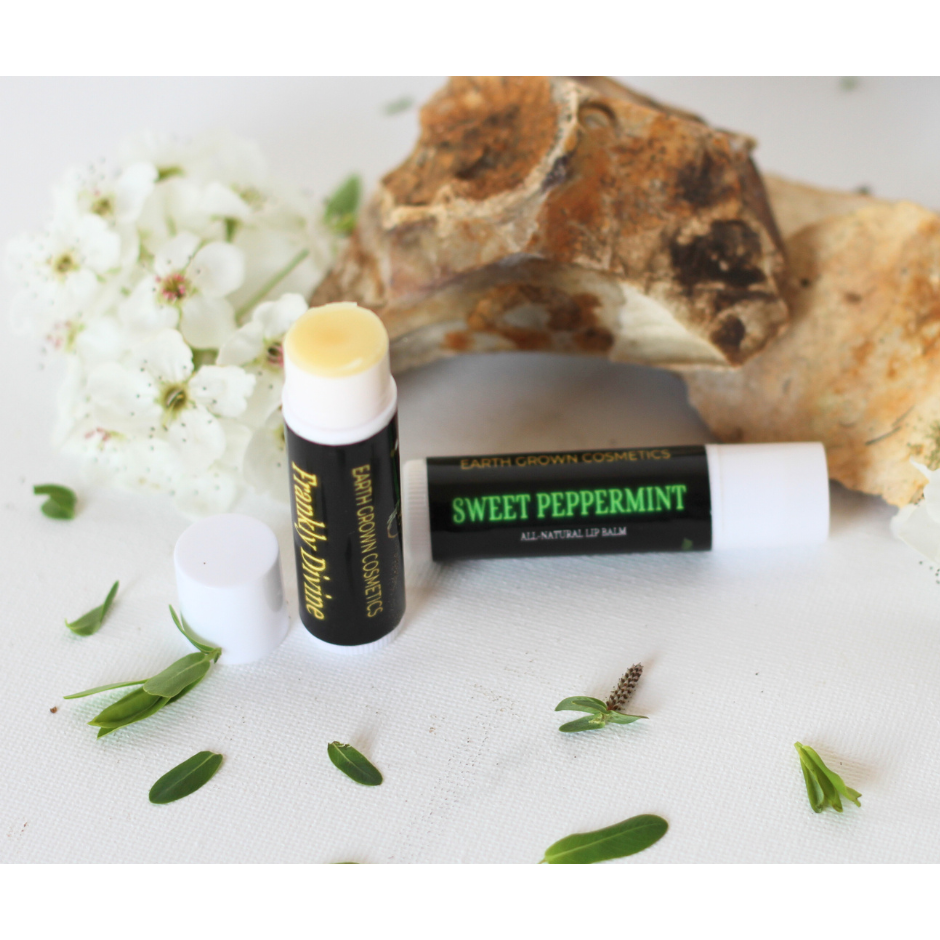 natural lip balm, handmade- side & top view
